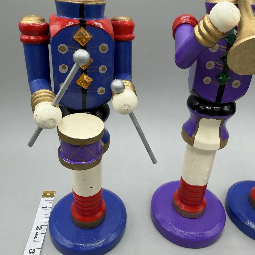 Nutcracker Wooden Soldiers Candle Stick Holders Christmas Brass Insert Set Of 3‎